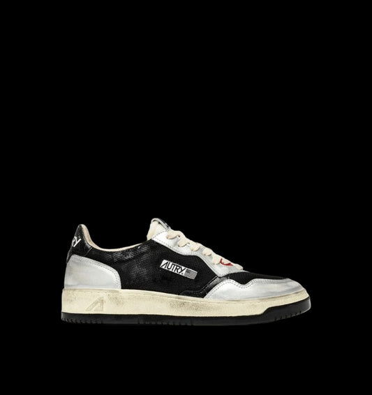 MEDALIST LOW SNEAKERS SUPER VINTAGE WHITE MESH SILVER SUEDE BLACK LEATHER