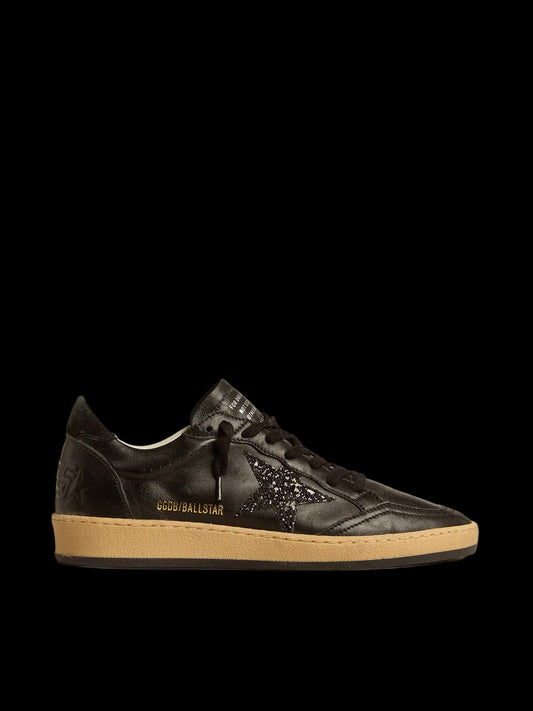 Ball Star black nappa with black glitter star suede heel tab