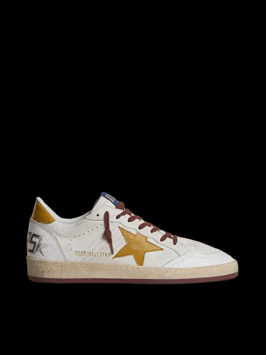 Ball Star white nappa leather with yellow animal print leather star heel tab