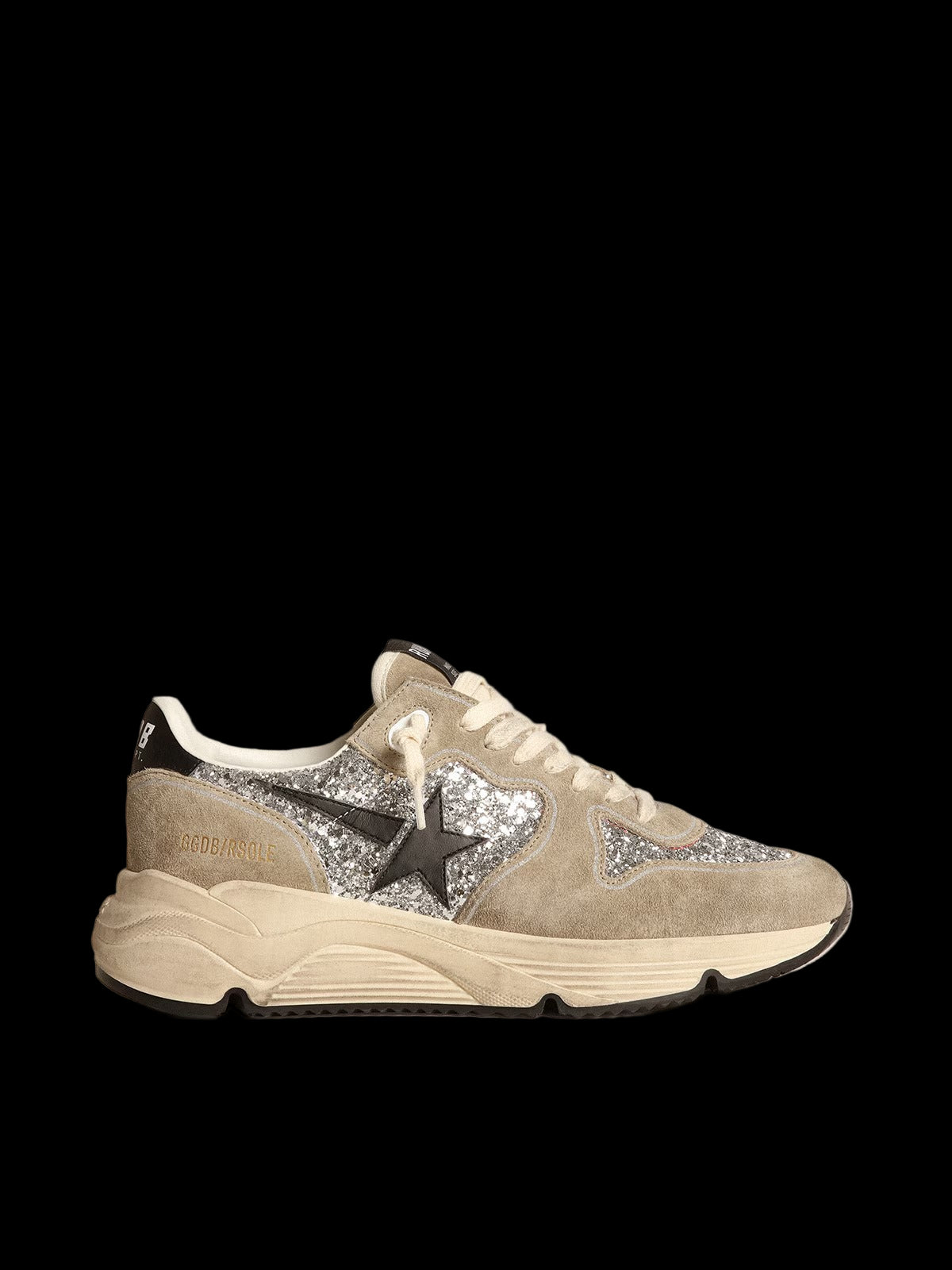 Running Sole silver glitter and dove gray suede