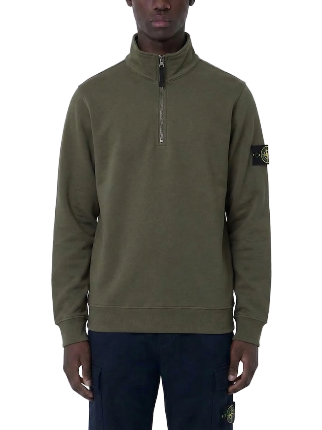 Stone Island Organic Cotton Fleece Half Zip Sweater Olive Green Stone Island