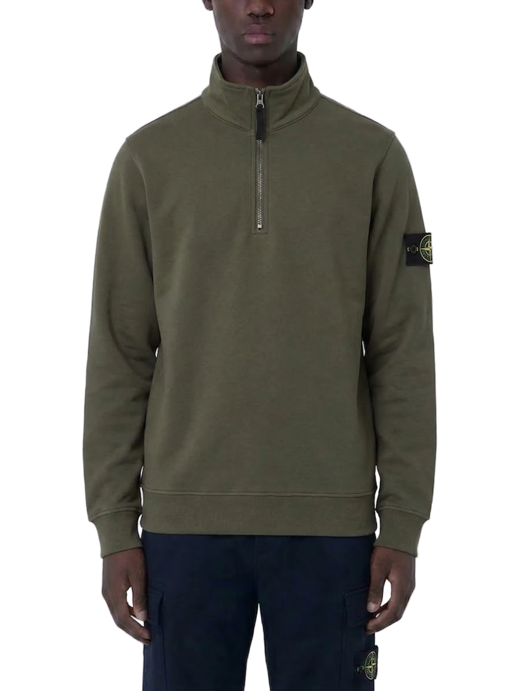 Stone Island Organic Cotton Fleece Half Zip Sweater Olive Green