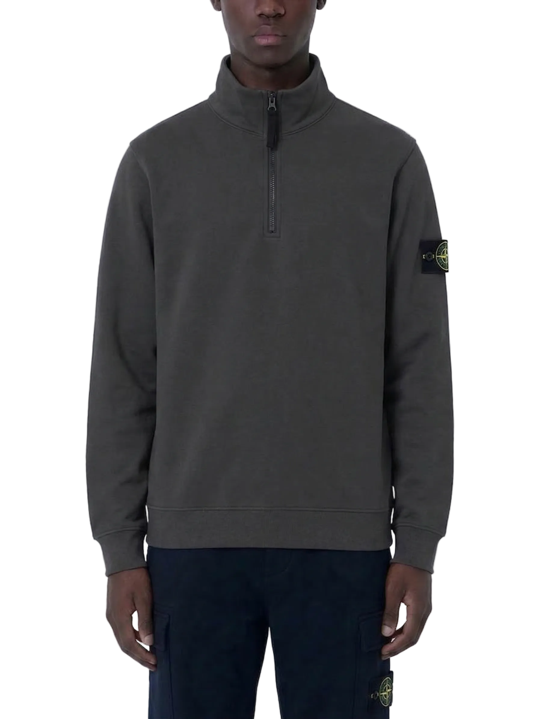 Stone Island Organic Cotton Fleece Half Zip Sweater Dark Grey