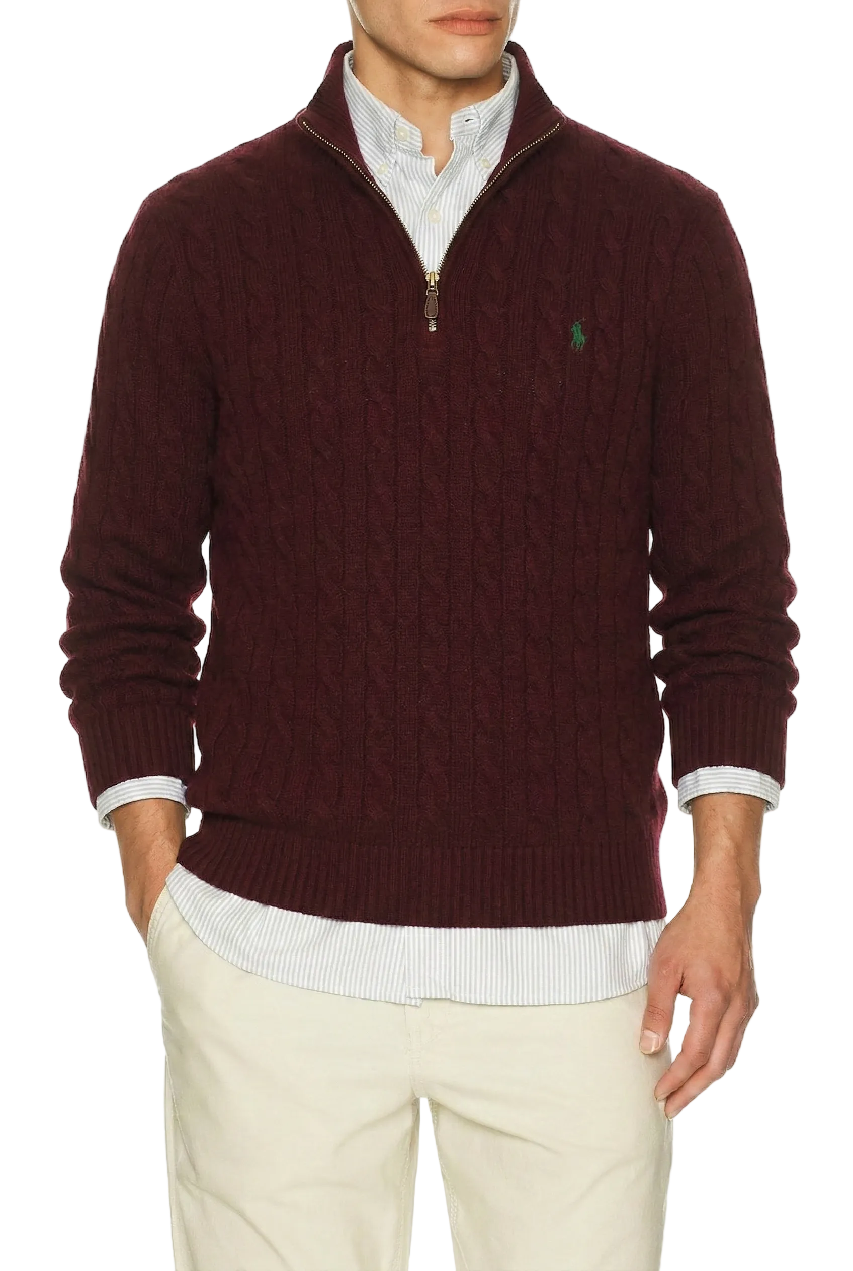 Polo Ralph Lauren Cable-Knit Quarter-Zip Sweater Aged Wine Heather