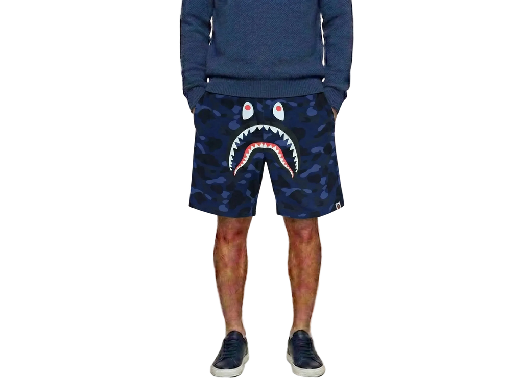 A BATHING APE® Camo Shark Sweat Shorts Navy A BATHING APE®