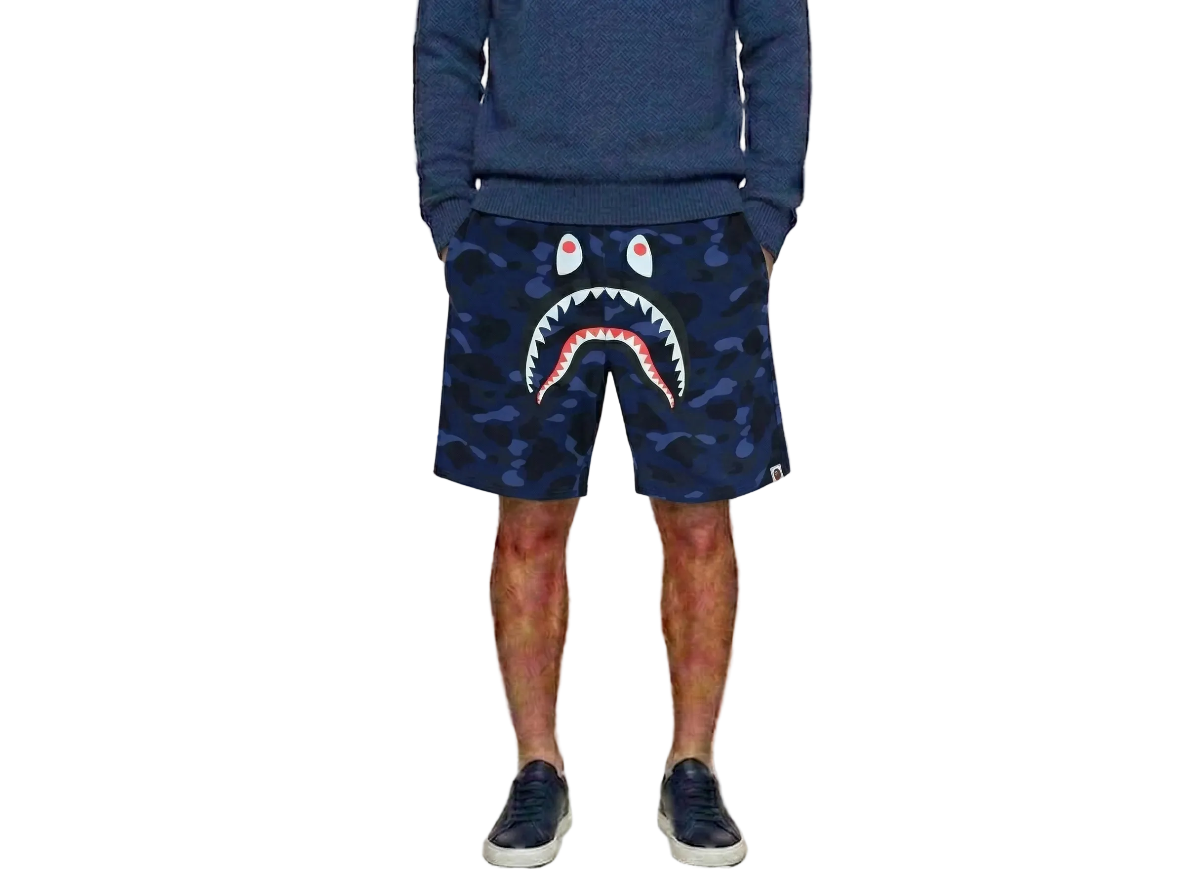 A BATHING APE® Camo Shark Sweat Shorts Navy