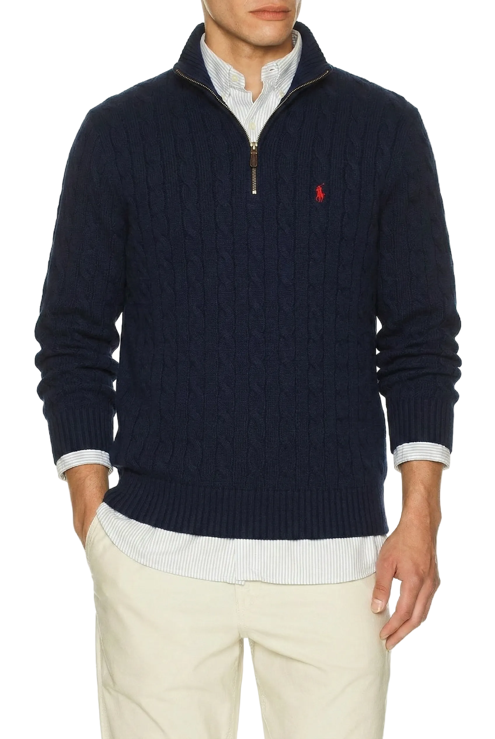 Polo Ralph Lauren Cable-Knit Quarter-Zip Sweater Hunter Navy