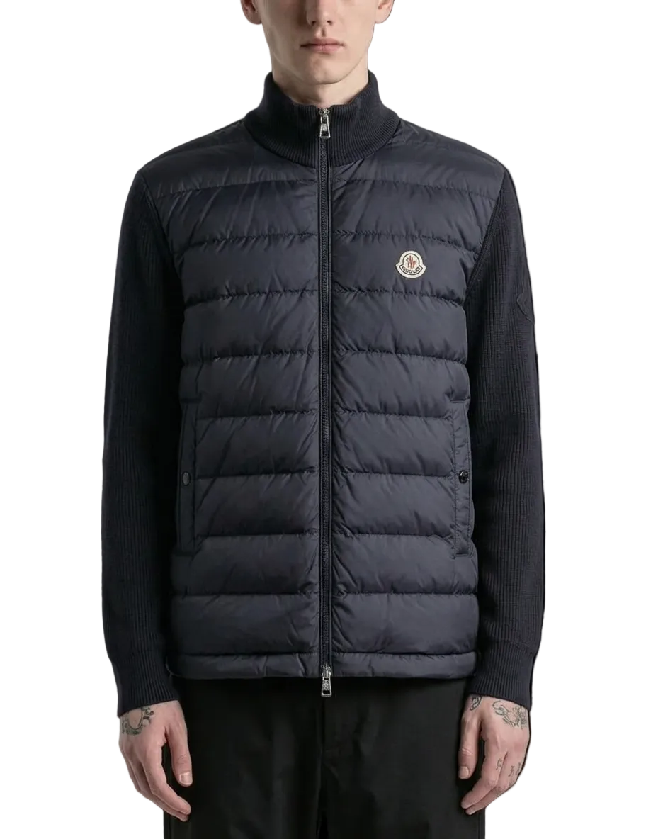 Moncler Padded Zip-Up Cotton Cardigan Dark Blue