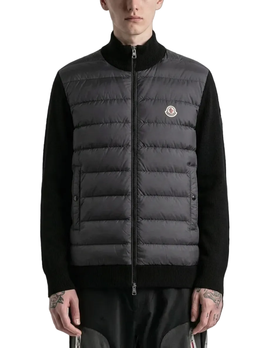 Moncler Padded Zip-Up Cotton Cardigan Black