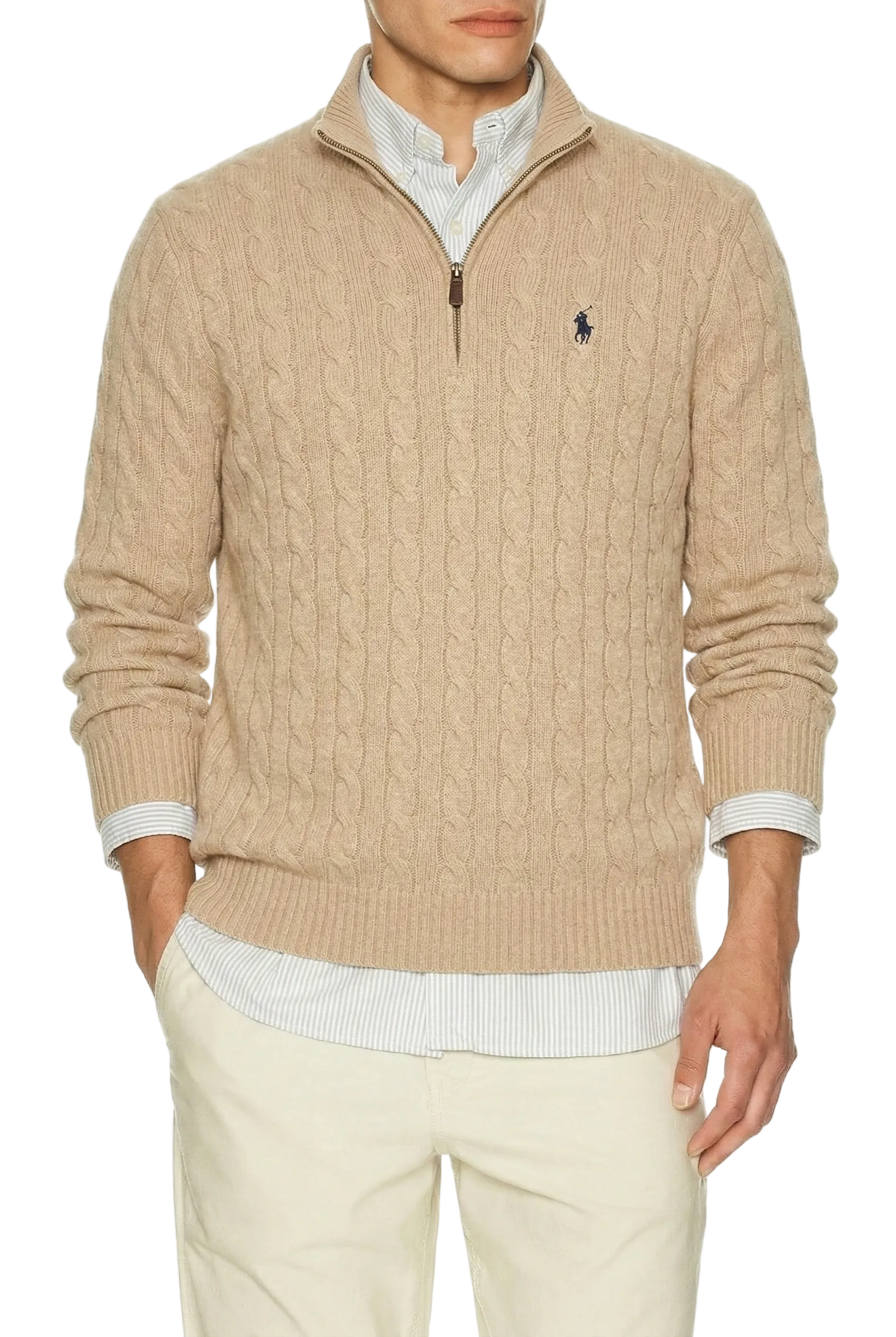 Polo Ralph Lauren Cable-Knit Quarter-Zip Sweater Camel Melange