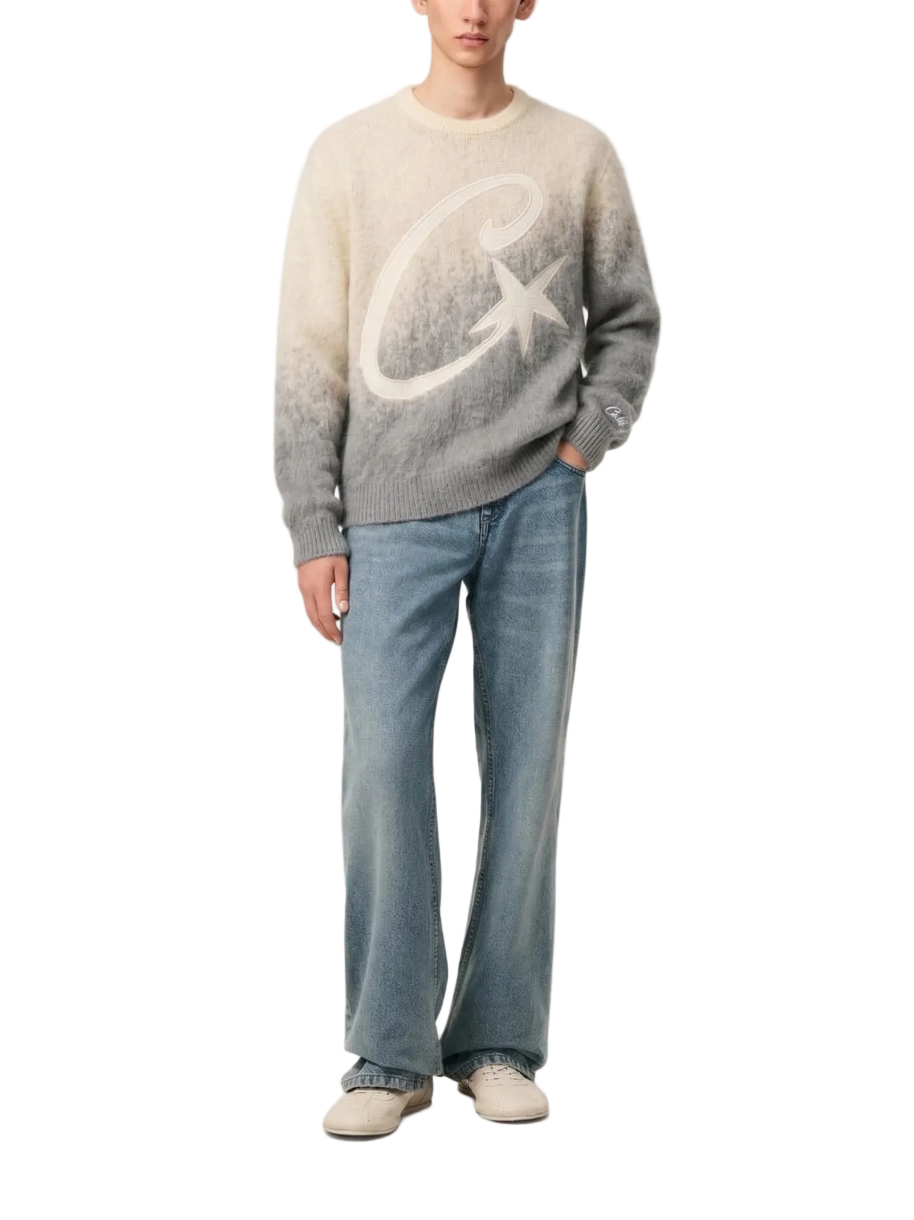 Corteiz C Star Gradient Mohair Knit Sweater Grey