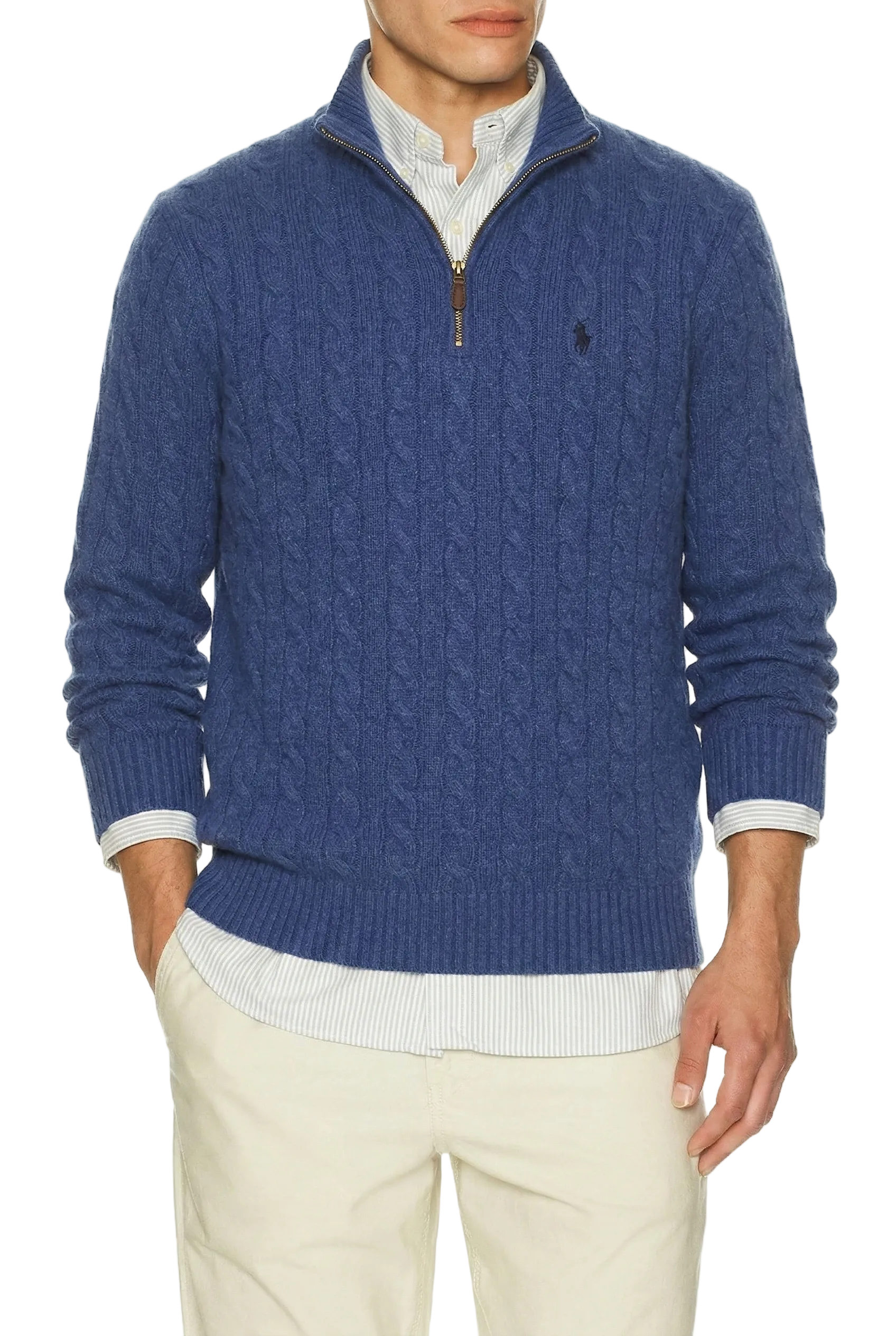 Polo Ralph Lauren Cable-Knit Quarter-Zip Sweater Rustic Navy Heather