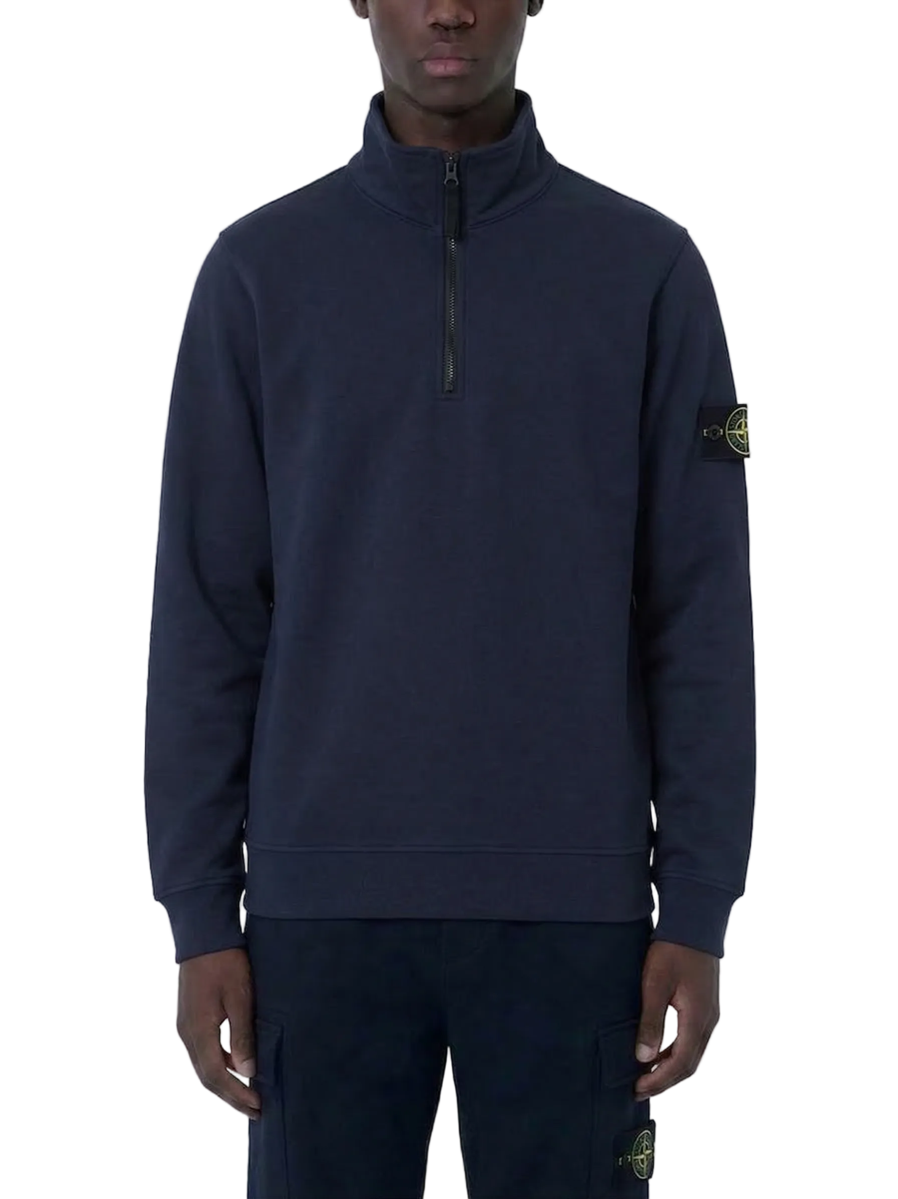 Stone Island Organic Cotton Fleece Half Zip Sweater Navy Blue