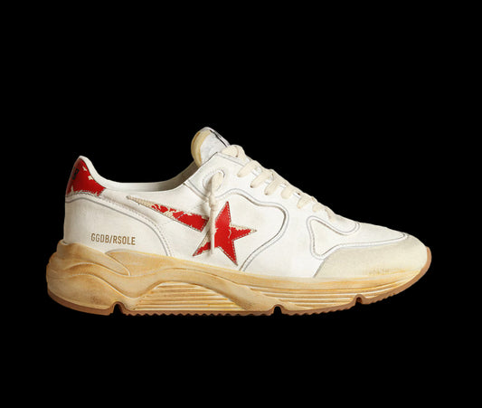 Running Sole leather star and heel tab with red print