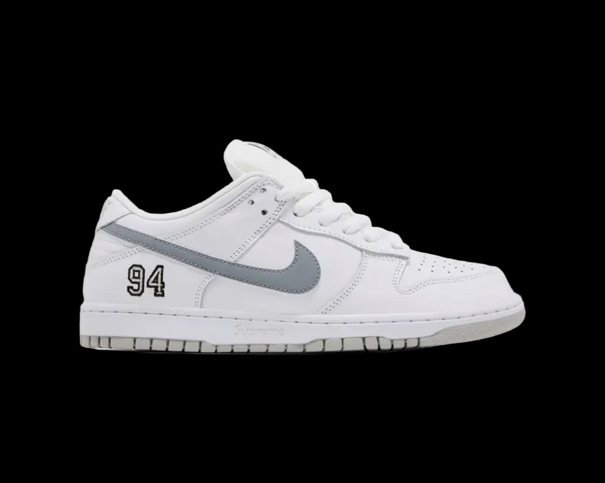 Supreme x Nike Dunk Low SB White Metallic Silver Nike