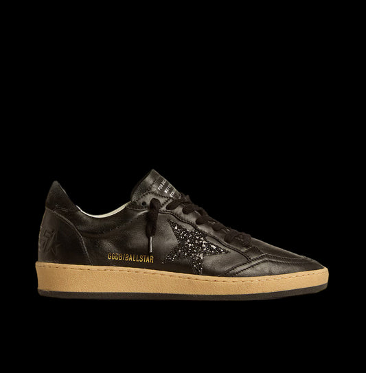 Ball Star black nappa with black glitter star suede heel tab