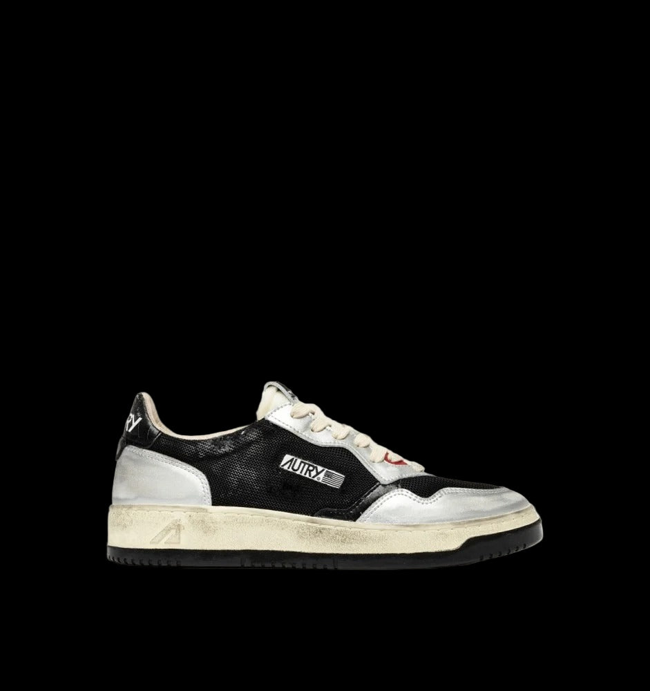 MEDALIST LOW SNEAKERS SUPER VINTAGE WHITE MESH SILVER SUEDE BLACK LEATHER - VESTRA