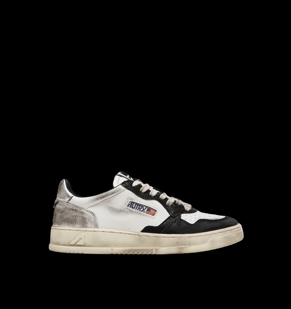 MEDALIST LOW SUPER VINTAGE SNEAKERS WHITE BLACK SILVER LEATHER - VESTRA