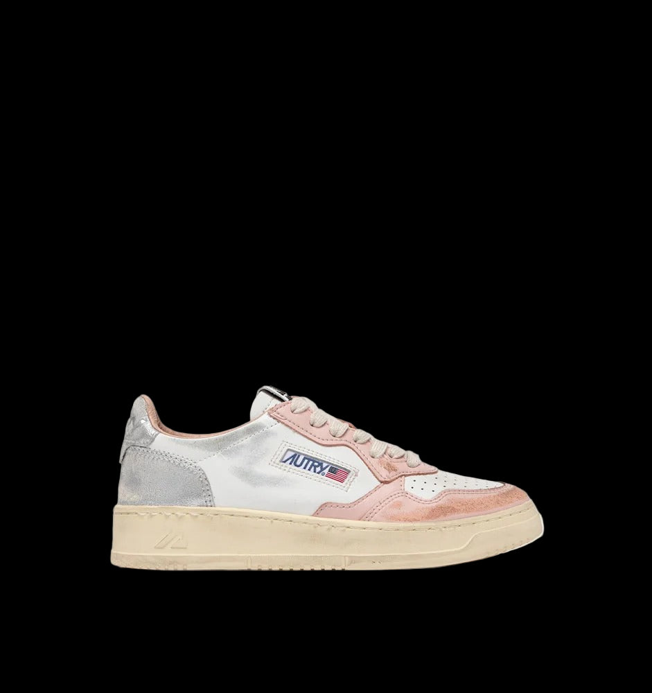 MEDALIST LOW SUPER VINTAGE SNEAKERS WHITE POWDER PINK SILVER LEATHER - VESTRA