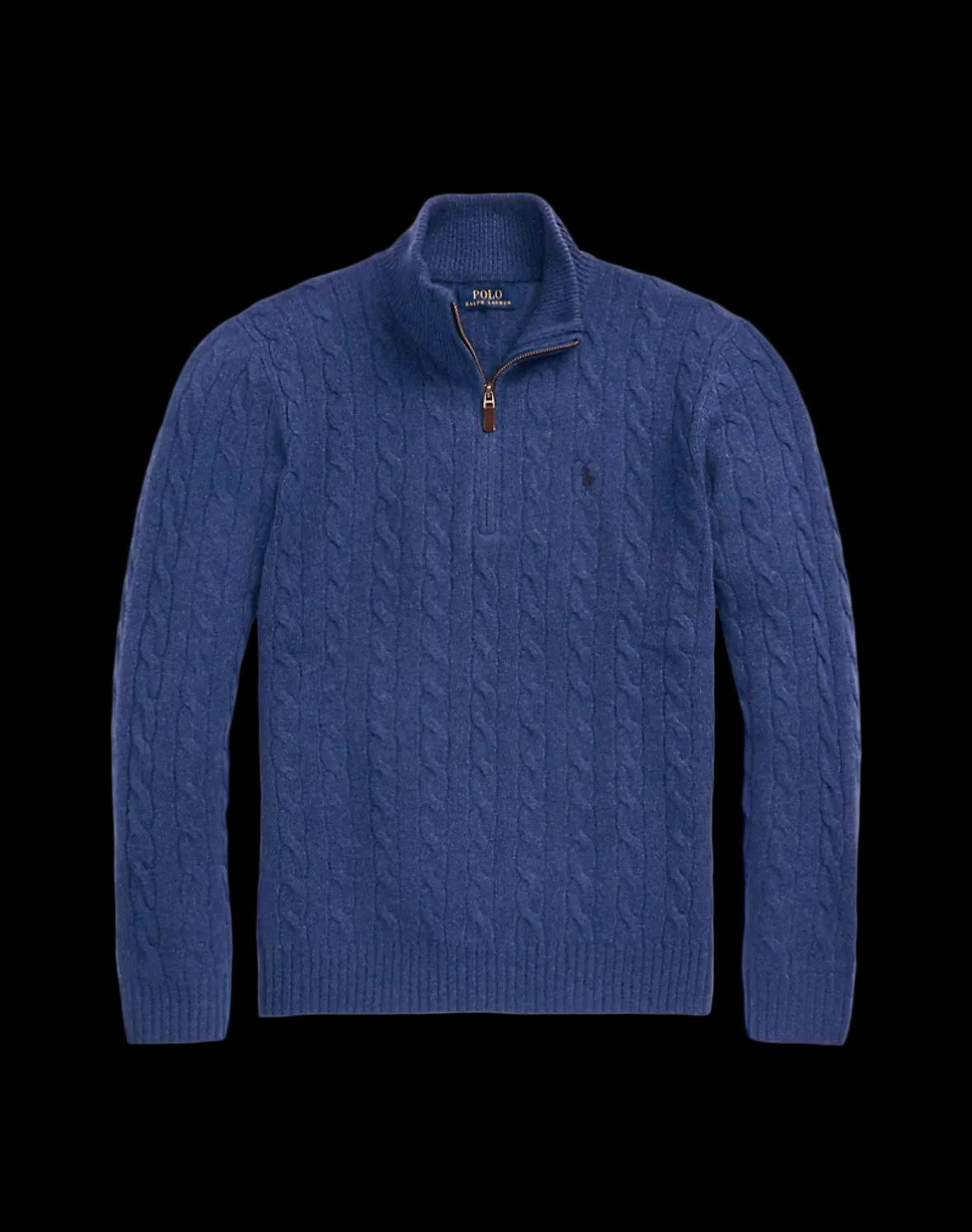 Polo Ralph Lauren Cable-Knit Quarter-Zip Sweater Rustic Navy Heather.