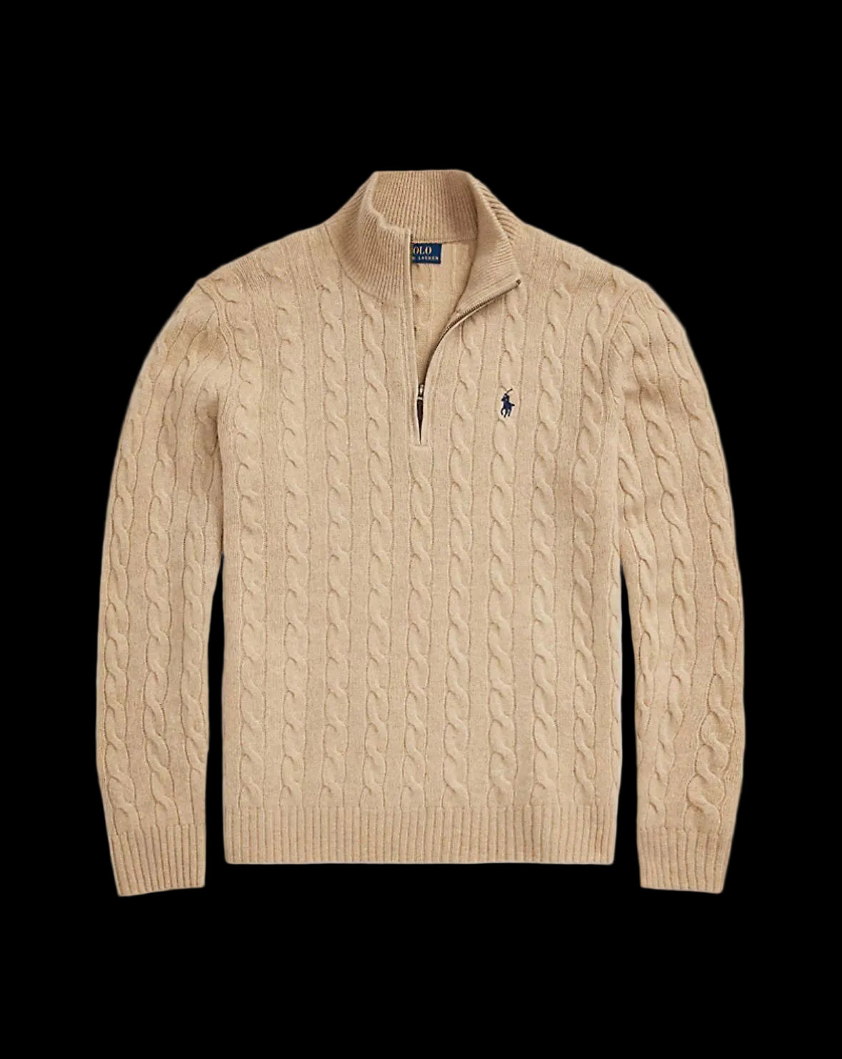 Polo Ralph Lauren Cable-Knit Quarter-Zip Sweater Camel Melange.
