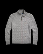 Polo Ralph Lauren Cable-Knit Quarter-Zip Sweater Fawn Grey Heather.