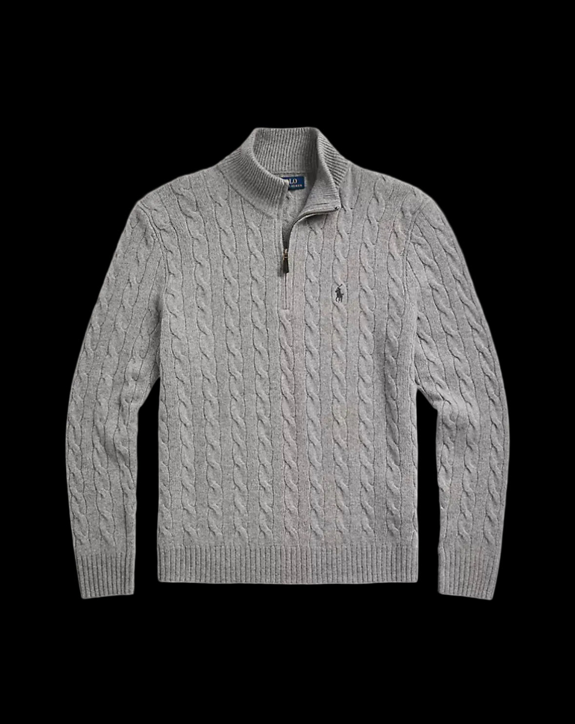 Polo Ralph Lauren Cable-Knit Quarter-Zip Sweater Fawn Grey Heather.