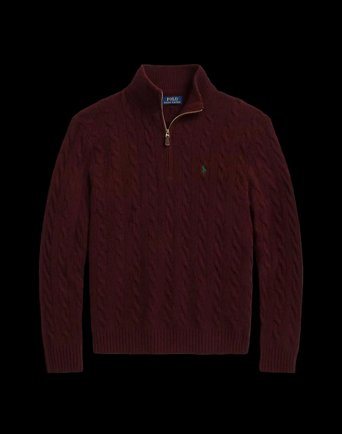 Polo Ralph Lauren Cable-Knit Quarter-Zip Sweater Aged Wine Heather.