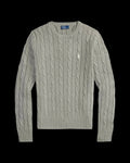 Women Polo Ralph Lauren Cable-Knit Cotton Crewneck Sweater Fawn Grey Heather.