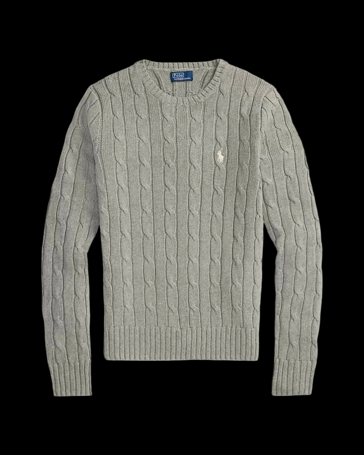 Women Polo Ralph Lauren Cable-Knit Cotton Crewneck Sweater Fawn Grey Heather.
