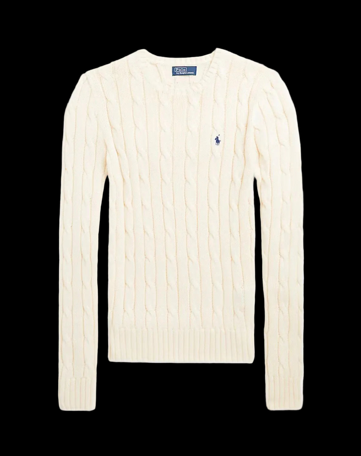 Women Polo Ralph Lauren Cable-Knit Cotton Crewneck Sweater Cream.