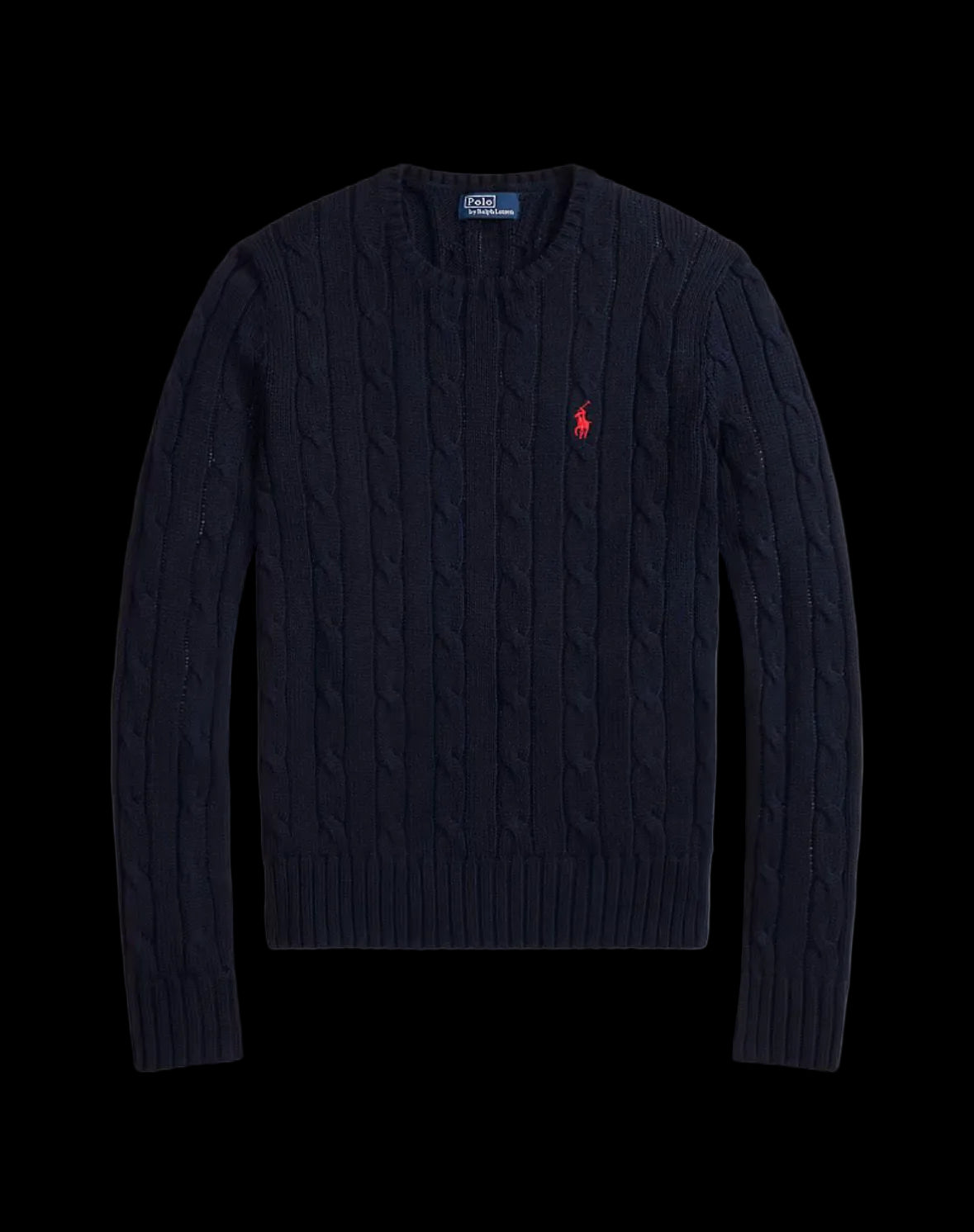 Women Polo Ralph Lauren Cable-Knit Cotton Crewneck Sweater Hunter Navy.