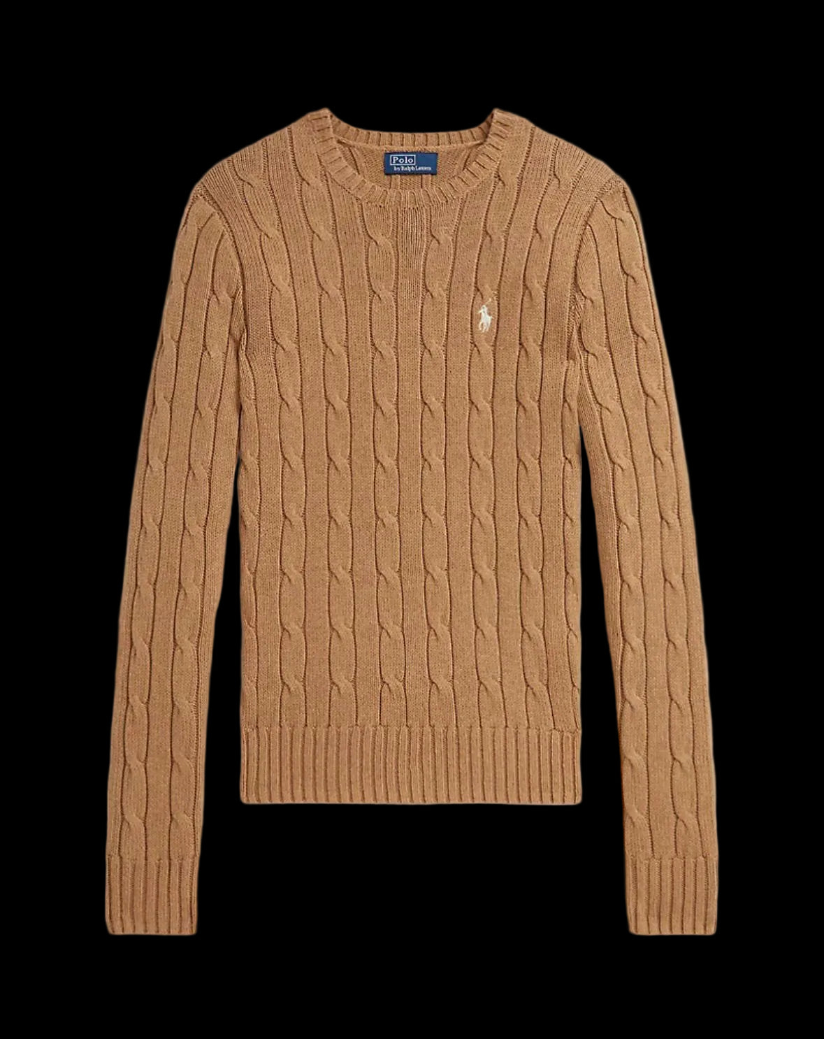 Women Polo Ralph Lauren Cable-Knit Cotton Crewneck Sweater Collection Camel Melange.