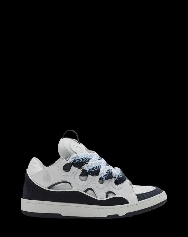 LANVIN CURB LEATHER SNEAKERS White/Navy Blue