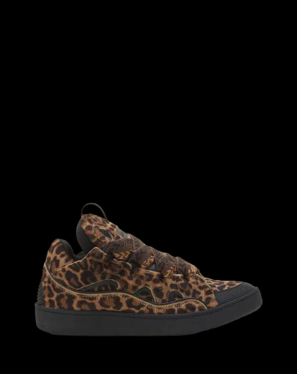 LANVIN CURB LEATHER SNEAKERS Beige/Black