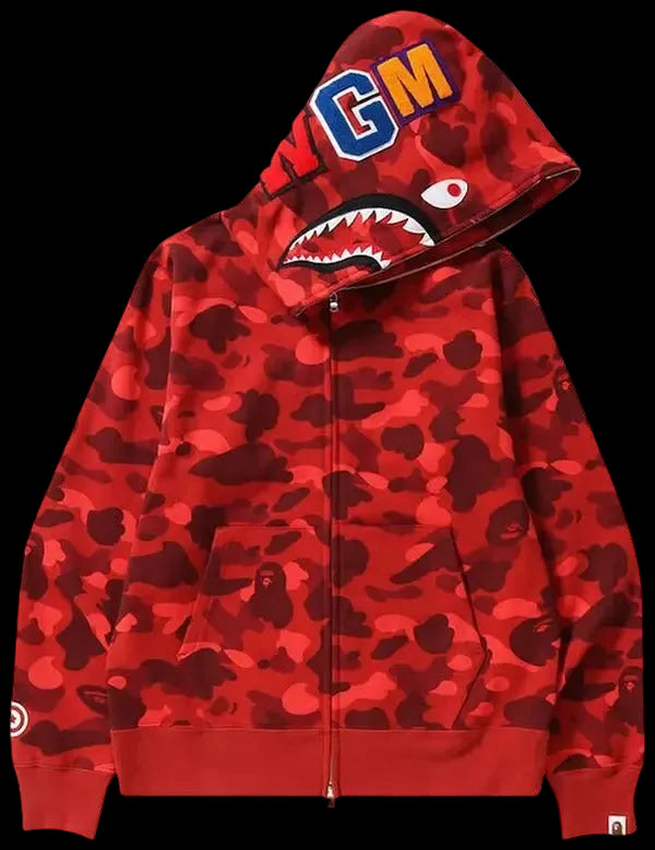 A BATHING APE® ABC Color Camo Shark Full Zip Hoodie Red