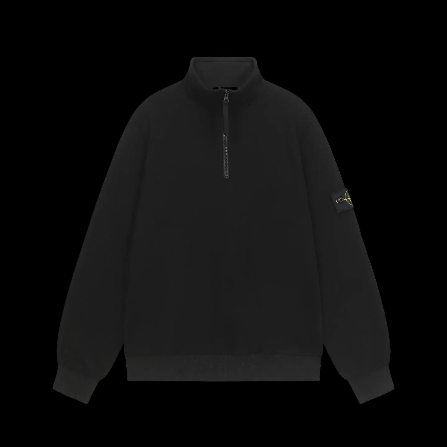 Stone Island Organic Cotton Fleece Half Zip Sweater Black