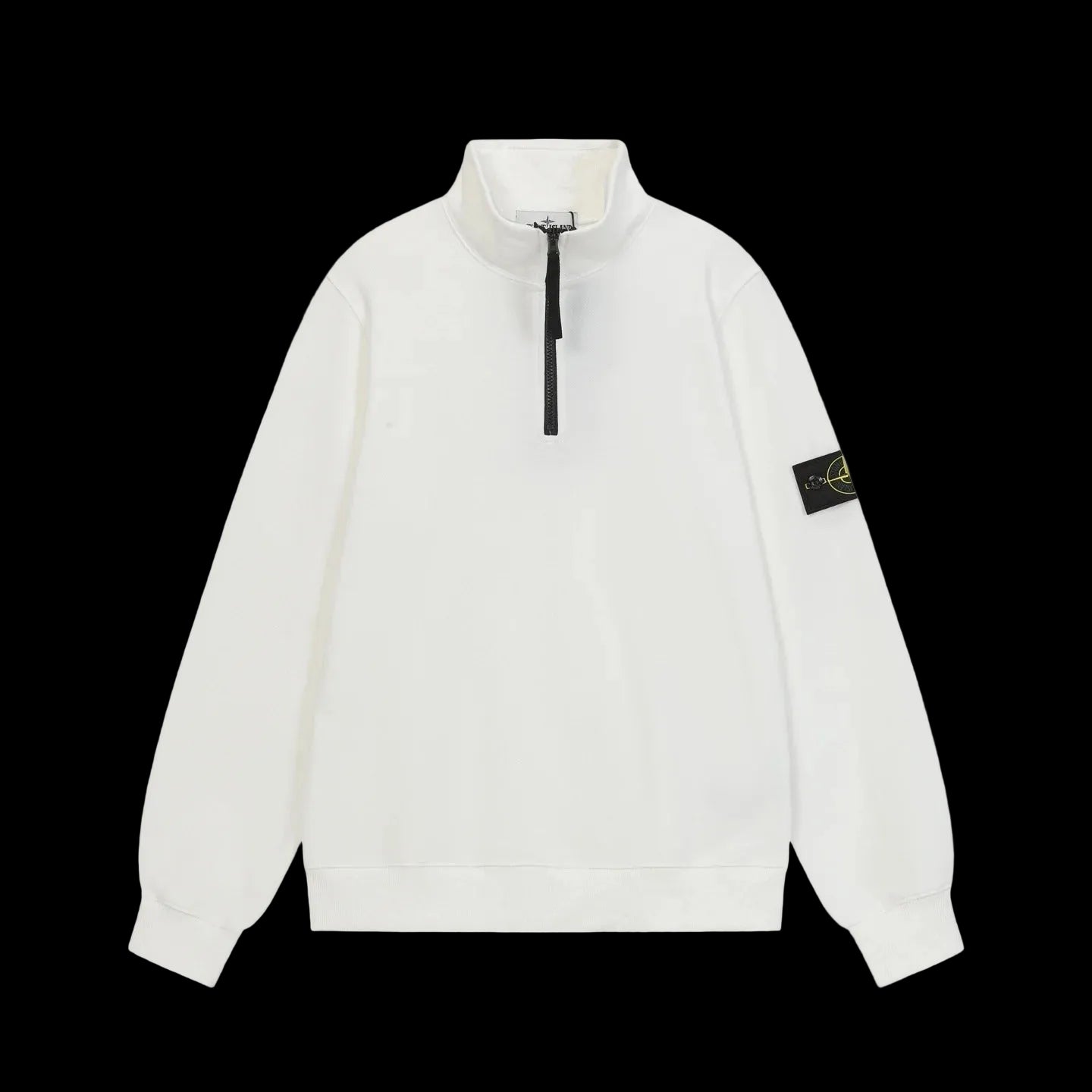 Stone Island Organic Cotton Fleece Half Zip Sweater White
