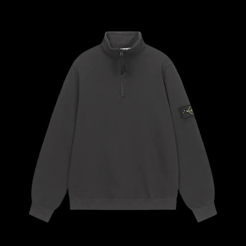 Stone Island Organic Cotton Fleece Half Zip Sweater Dark Grey