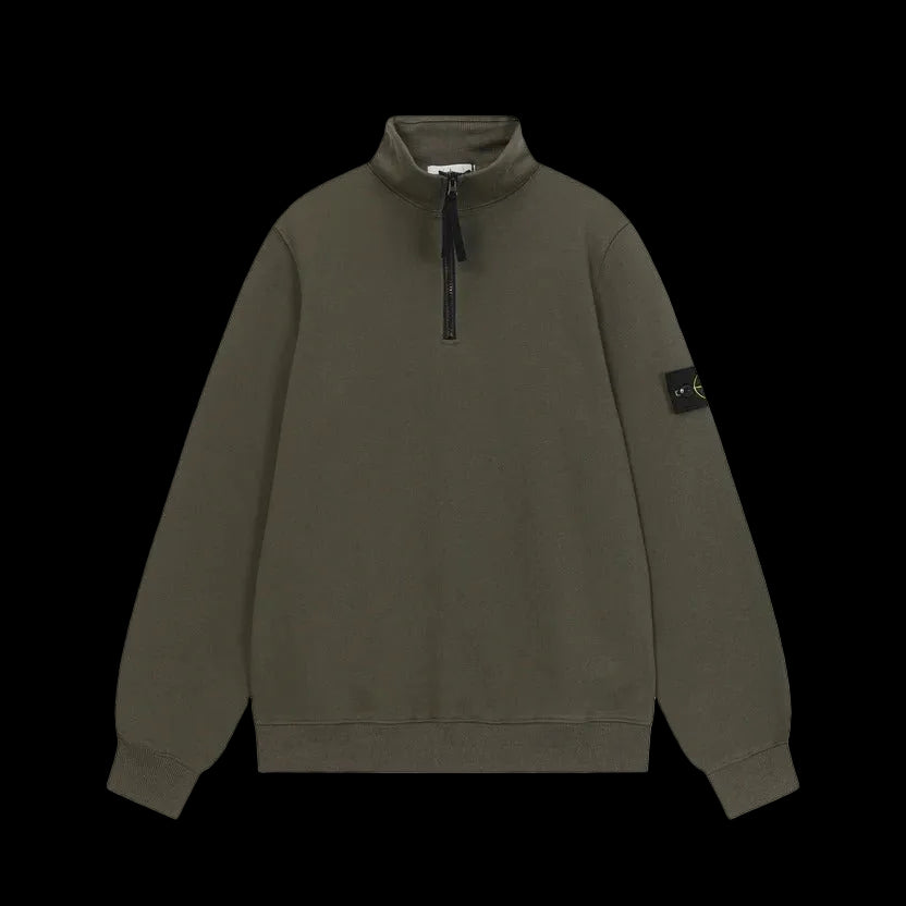Stone Island Organic Cotton Fleece Half Zip Sweater Olive Green