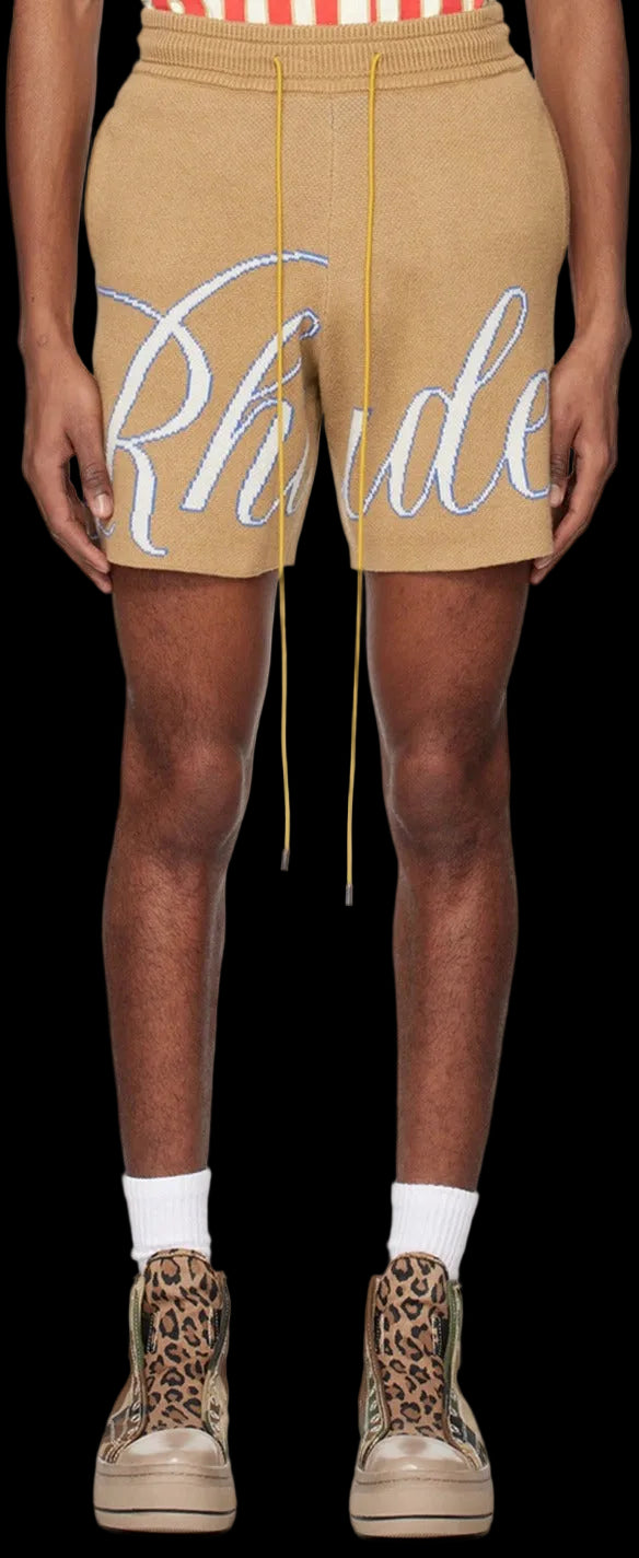 Rhude Script Logo Knit Short Ivory/Tan