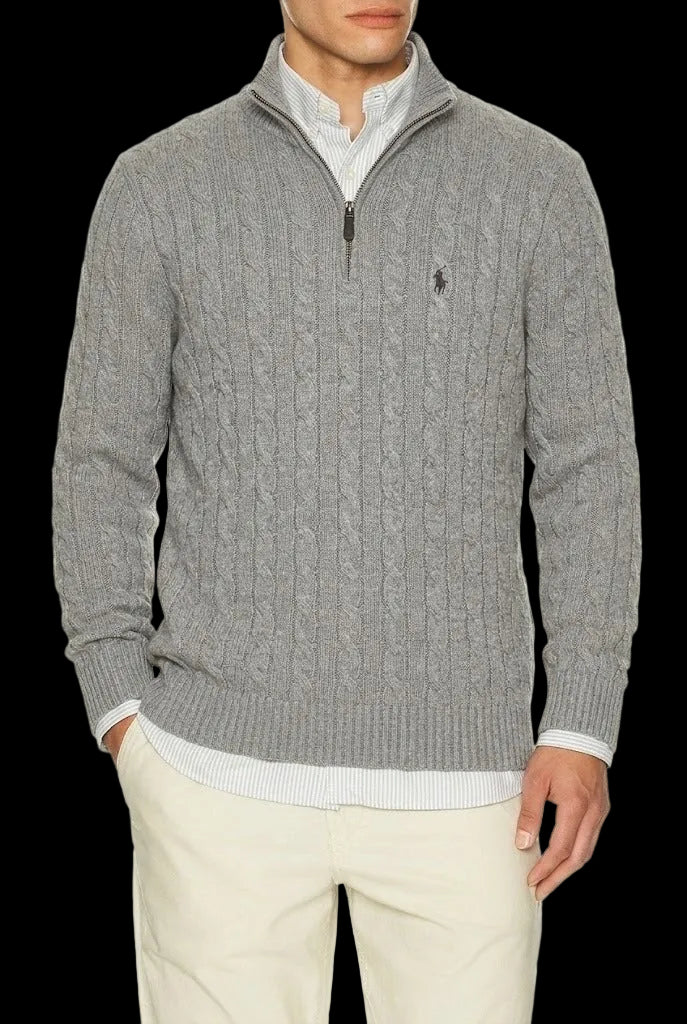 Polo Ralph Lauren Cable-Knit Quarter-Zip Sweater Fawn Grey Heather