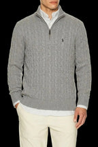 Polo Ralph Lauren Cable-Knit Quarter-Zip Sweater Fawn Grey Heather