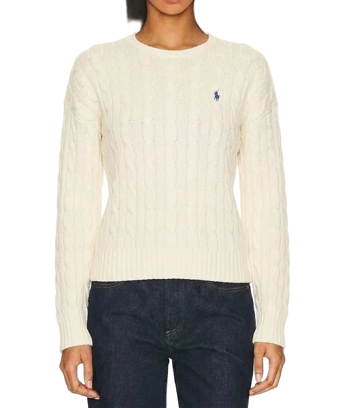 Women Polo Ralph Lauren Cable-Knit Cotton Crewneck Sweater Cream