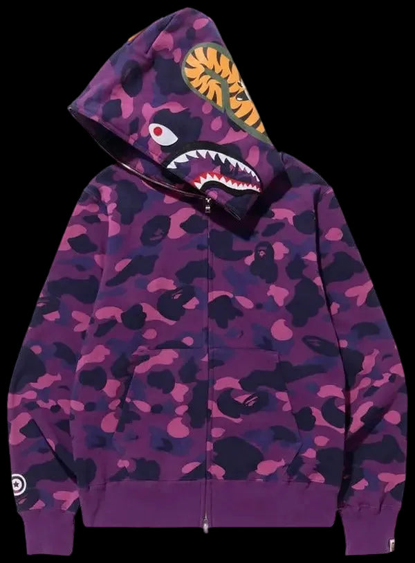 A BATHING APE® Color Camo Shark Full Zip Hoodie Purple
