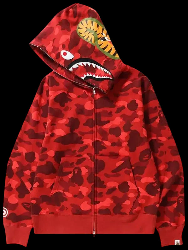 A BATHING APE® ABC Color Camo Shark Full Zip Hoodie Red