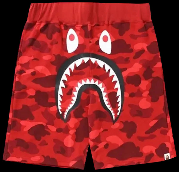 A BATHING APE® Camo Shark Sweat Shorts Red