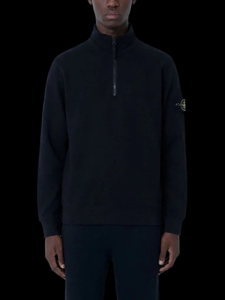 Stone Island Organic Cotton Fleece Half Zip Sweater Black
