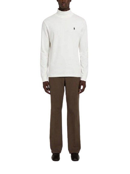 Polo Ralph Lauren Soft Cotton Interlock Turtleneck Shirt White/ Blue