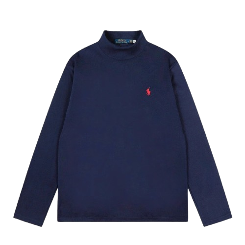 Polo Ralph Lauren Soft Cotton Interlock Turtleneck Shirt Navy Blue/ Red